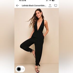 Lulus Lolinda Black Convertible Black Halter Jumpsuit w/ pockets. Size Large